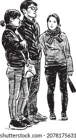 Sketch of students friends standing outdoors together