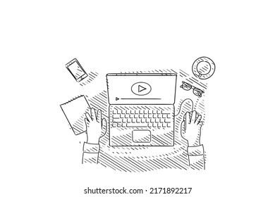 Sketch of study from home online learning concept hand drawn design illustration