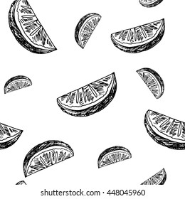 Sketch style background. Hand drawn lemonade seamless pattern on white background. Vector illustration.