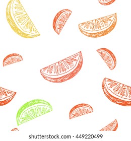 Sketch style background. Hand drawn lemonade seamless pattern on white background. Vector illustration.