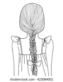Sketch style black line cute girl braid hairstyle