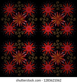 Sketch style black, neutral and pink color flowers repeatable motif. Hand drawn vector floral seamless pattern for surface design, wrapping paper, fabric, background.