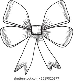 Sketch style bow hand drawn vector. Shaded drawing black and white line art.