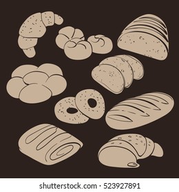 Sketch style bread and bakery set