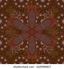 In sketch style brown, purple and gray colors. Vector illustration. Vector illustration. Seamless floral pattern with cute doodles flowers. Collection of hand drawn flowers and plants.