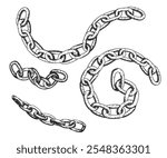 Sketch style chain. Chain metal hand drawn vector.  Link steel, security strong, strength, heavy protection. Engraving template hand drawn in vintage style black and white illustration