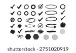 Sketch Style Check Marks, Circles, Arrows and Scribbles for Notes and Highlights