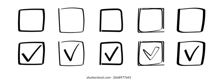 Sketch style checkboxes with various hand drawn checkmark designs, featuring unique artistic flair.