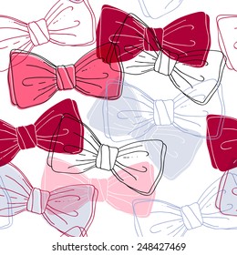 Sketch style colorful bow ties seamless pattern. White background. Hand drawn accessories.