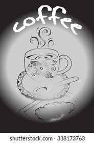 sketch style croissant an cup of coffee. Hand drawn design for your business
