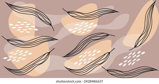 Skizzierstil Doodle Linie Textur hinterlässt über Flecken und Punkte Vektor nahtlose Muster. Schöne Verzierung mit hawaiianischen Baumblättern. Grüner Baumzweig Blattgewebe Textildruck. Regenwald-Blumendruck.