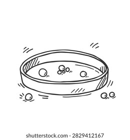A sketch style drawing of a laboratory petri dish containing small circular biological cultures or samples on a white background