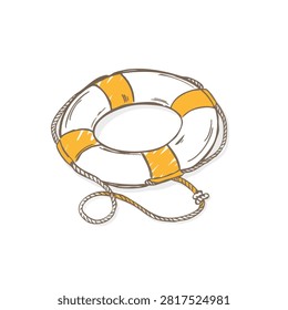 A sketch style drawing of a nautical life preserver ring with rope detailing on a white background
