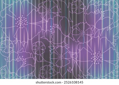 Estilo de esboço Plano de fundo floral com tendência Ribbed Efeito de vidro. Verão flores sem costura padrão. Texturizado vetor estético pode usar decoração de parede decoração de parede web banner decoração. 