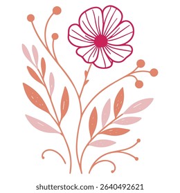 sketch style flower illustration with elegant leaf outlines.contemporary floral drawing for fabric.cushion cover design with hand drawn elements

