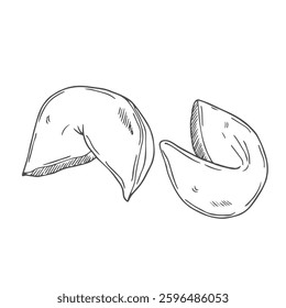 Sketch style fortune cookie set. Vector illustration.