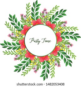 Sketch style frame, with art unique leaf floral, for party time card design template. Vector