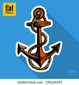 Sketch style hand drawn anchor	flat icon 
