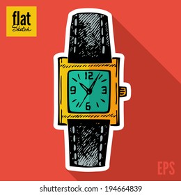 Sketch style hand drawn clock flat icon