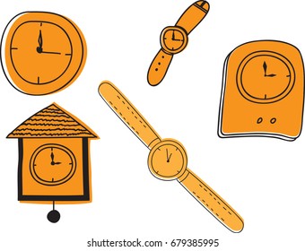 Sketch style hand drawn clock