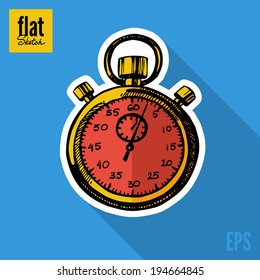 Sketch style hand drawn stopwatch flat icon	