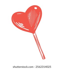 Sketch style heart shaped lollipop. Hand drawn candy isolated on white background. Valentines day illustration