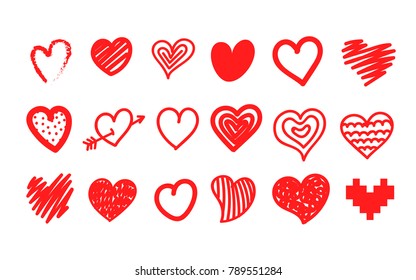 Sketch style hearts collection isolated on white