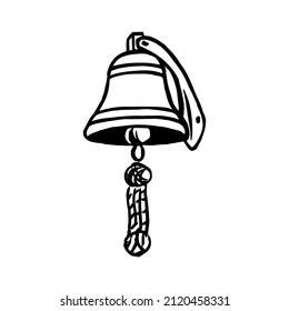 Sketch style icon of ring bell from sailing ship. Vector hand drawn illustration