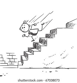 Sketch style illustration of a child running downstairs