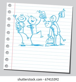 Sketch style illustration of a drunk happy people
