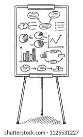 Sketch style illustration of flip chart with company data