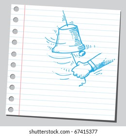 Sketch style illustration of a hand and a bell ringing