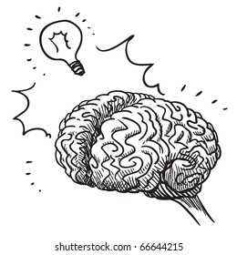 Sketch style illustration of a human brain having an idea