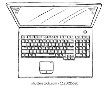 Sketch style illustration of laptop. Hand drawn vector illustration