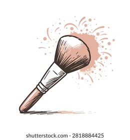 A sketch style illustration of a professional makeup brush for cosmetic powder application with soft artistic texture