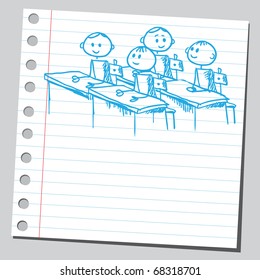 Sketch Style Illustration Of A Schoolchildren In Classroom