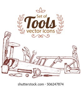Sketch style illustration of tools. Sketch style illustration of repair tools for vintage decoration. Vector.
