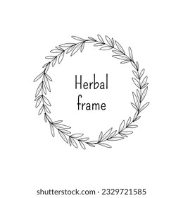 Sketch style minimalistic herbal wreath isolated on white background. Vector hand drawn graphic for logo, monogram design creation and spring or summer design