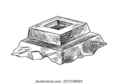 Sketch style piece of chocolate. Engraving style сhocolate bar isolated on white background. Hand drawn chocolate candy