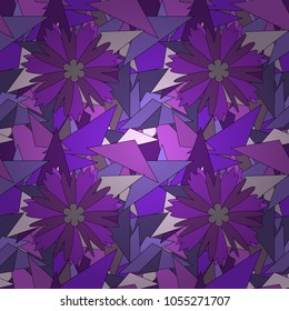 Sketch style purple, black and violet color flowers repeatable motif. Hand drawn vector floral seamless pattern for surface design, wrapping paper, fabric, background.