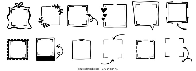 Esbozo de marcos QR estilo con esquinas abiertas y contornos orgánicos. Ideal para menús, etiquetas y carteles donde el escaneo necesita destacarse visualmente.