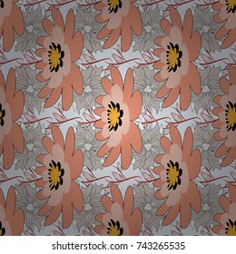 Sketch style red and yellow color flowers repeatable motif. Hand drawn vector floral seamless pattern for surface design, wrapping paper, fabric, background.