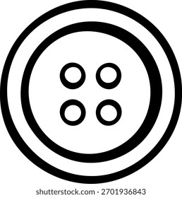 Botão redondo de estilo de esboço para costurar e bordar na arte simples de linhas em preto e branco. Ícone de noção desenhado como um rabiscar, ilustração minimalista para alfaiataria e suprimentos artesanais
