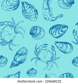 Sketch style seafood seamless pattern