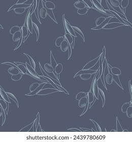sketch style seamless pattern with olives branch