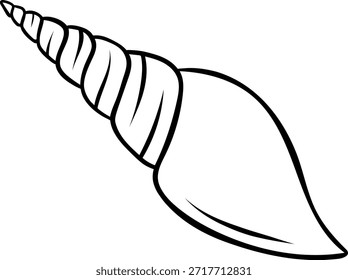 Concha de estilo de boceto en simple arte de línea en blanco y negro, ilustración de doodle de vida marina submarina. Diseño minimalista para temas náuticos y de playa