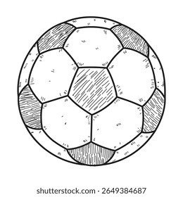 Sketch style soccer ball, black and white illustration.