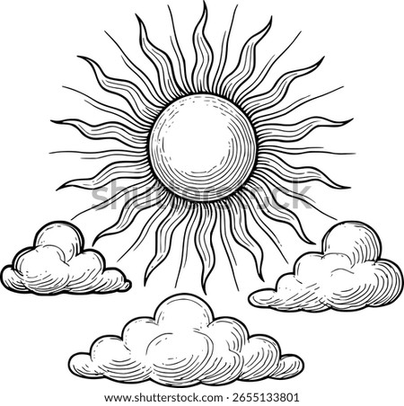 Sketch Style Sun and Cloud – Hand Draw.