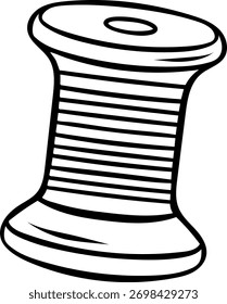 Esboço estilo rosca spool em simples preto e branco linha arte. Ícone acessório de tricô desenhado como um doodle, ilustração minimalista para costura suprimentos e temas de artesanato DIY