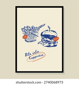 Sketch style vector fast food doodles with a motivational slogan in a poster frame. Art for print design, greeting card, postcards, branding, logo design.